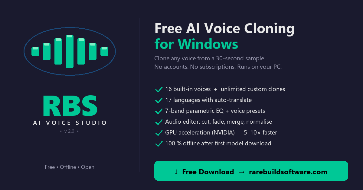 RBS Voice Cloner V2 v2.0 — Free AI Voice Cloning for Windows